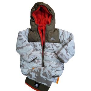 Snozu Toddler Boys 2T Puffer Jacket and Hat Set Camo Khaki
